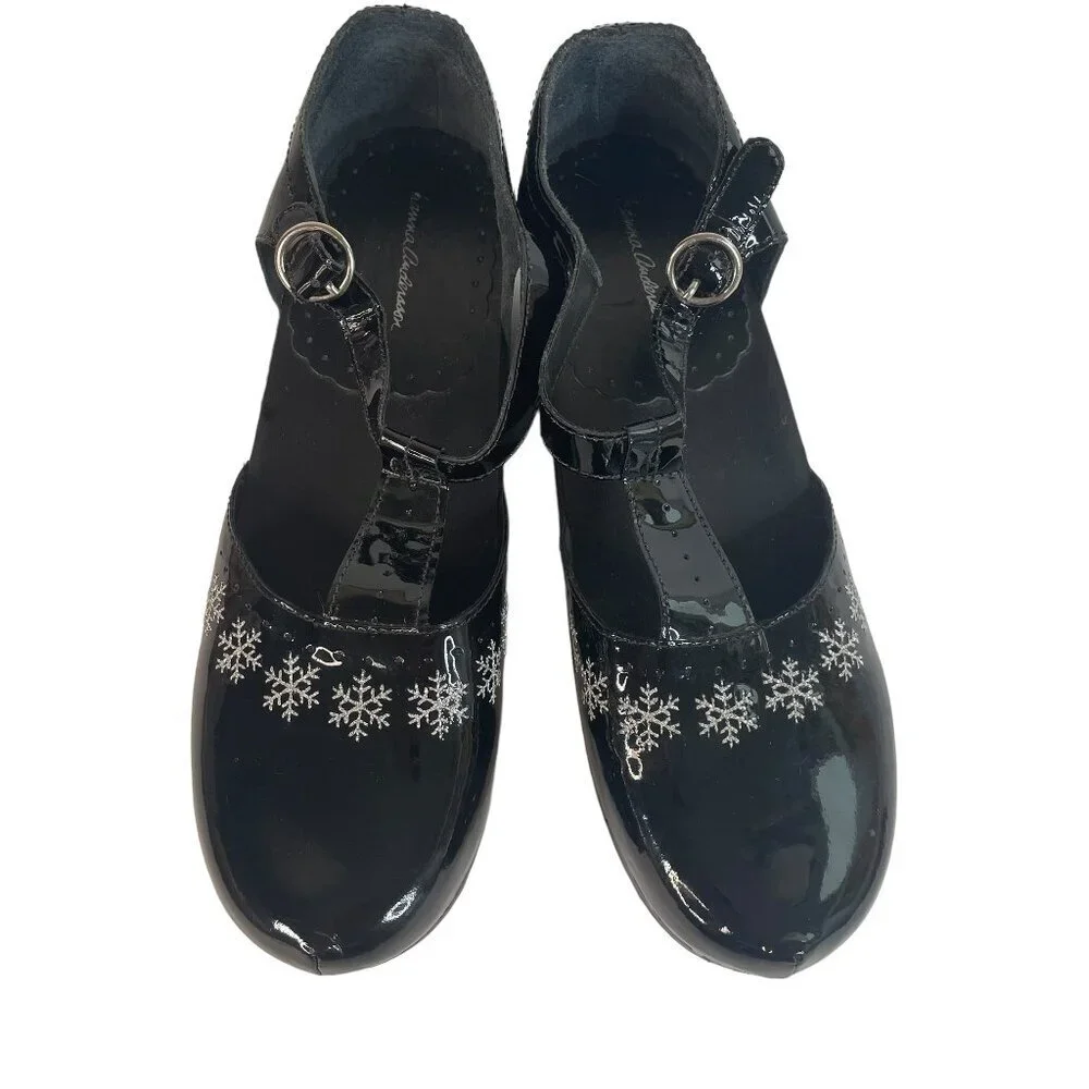 Hanna Andersson Black Mary Janes Shoes Chunky Heel Size 40 Cosplay Snowflakes - Picture 2 of 9